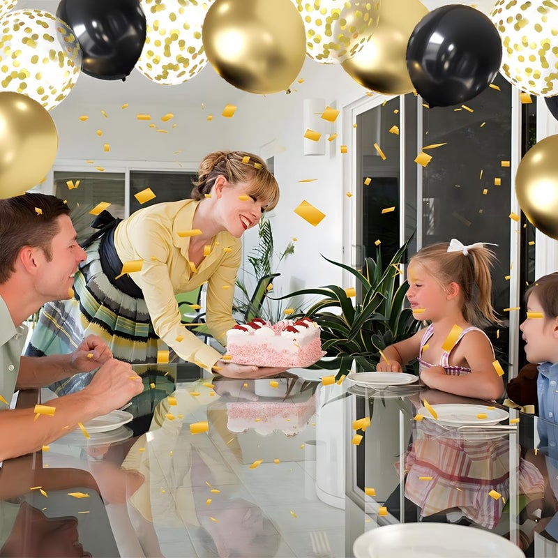 Zesliwy Black and Gold Confetti Balloons, 50 Pack Gold Metallic and Black Latex Balloons for Birthday Graduation Annivesary New Year Party Decorations. - Image 4